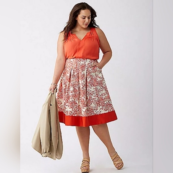 Lane Bryant Linen Cotton Women's‎  orange beige Floral  Skirt Size 24 Plus - Picture 1 of 14